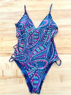 Aerie Paisley One-Piece Swimsuit – Blue & Pink, Sz M